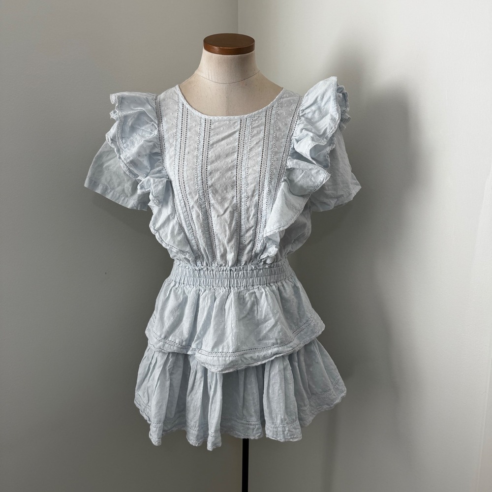 LoveShackFancy Medium Natasha Baby Blue Ruffled Mini Dress Coquette Fairy Dainty